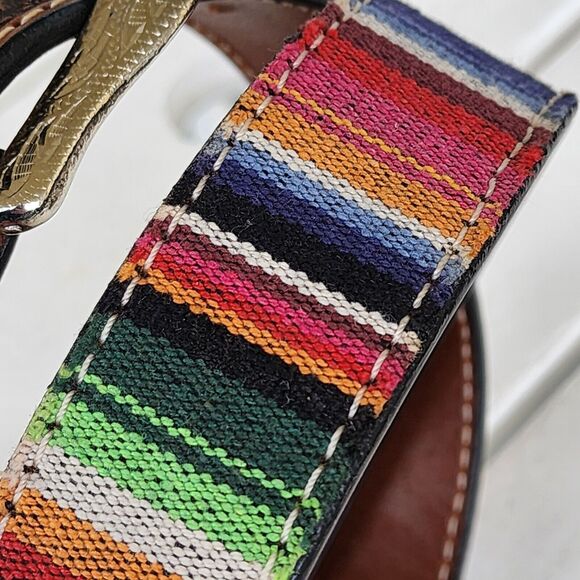 Twisted X Western Serape‎ Stripe Brown Leather Geometric Tooled Billet Size 42 - Picture 6 of 10